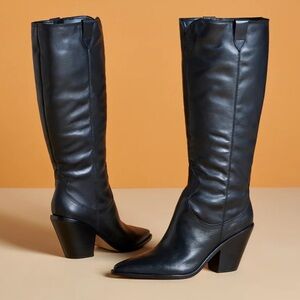 Arezzo Black Leather Western Boots